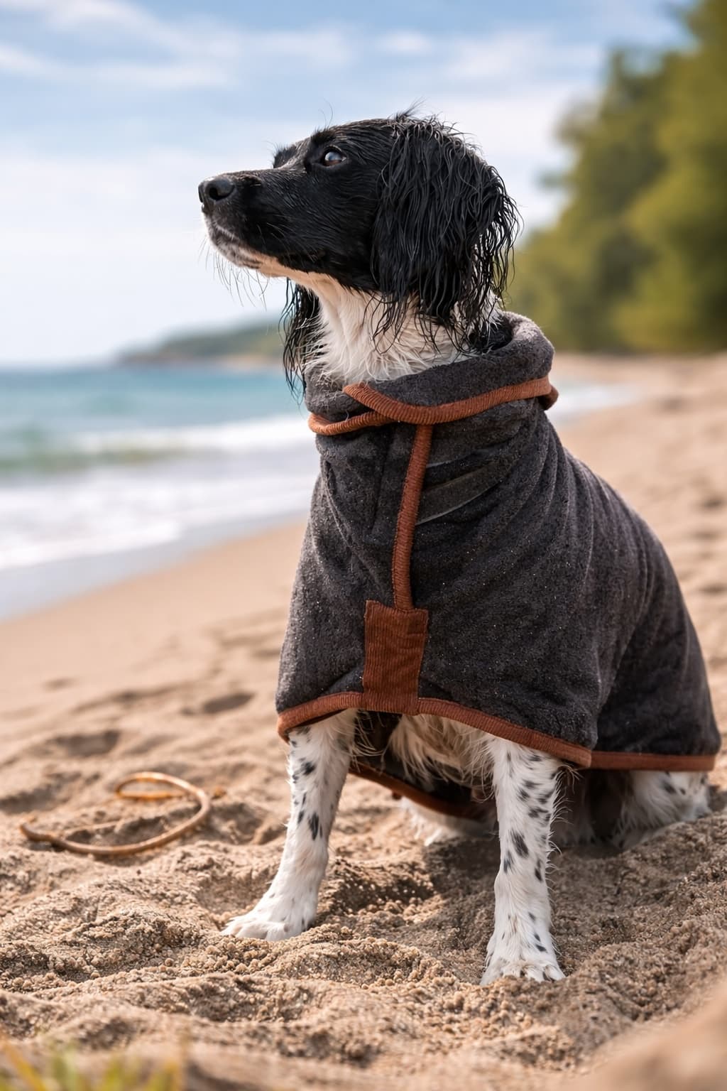 DryPaws dog drying coat in use after a wet walk
