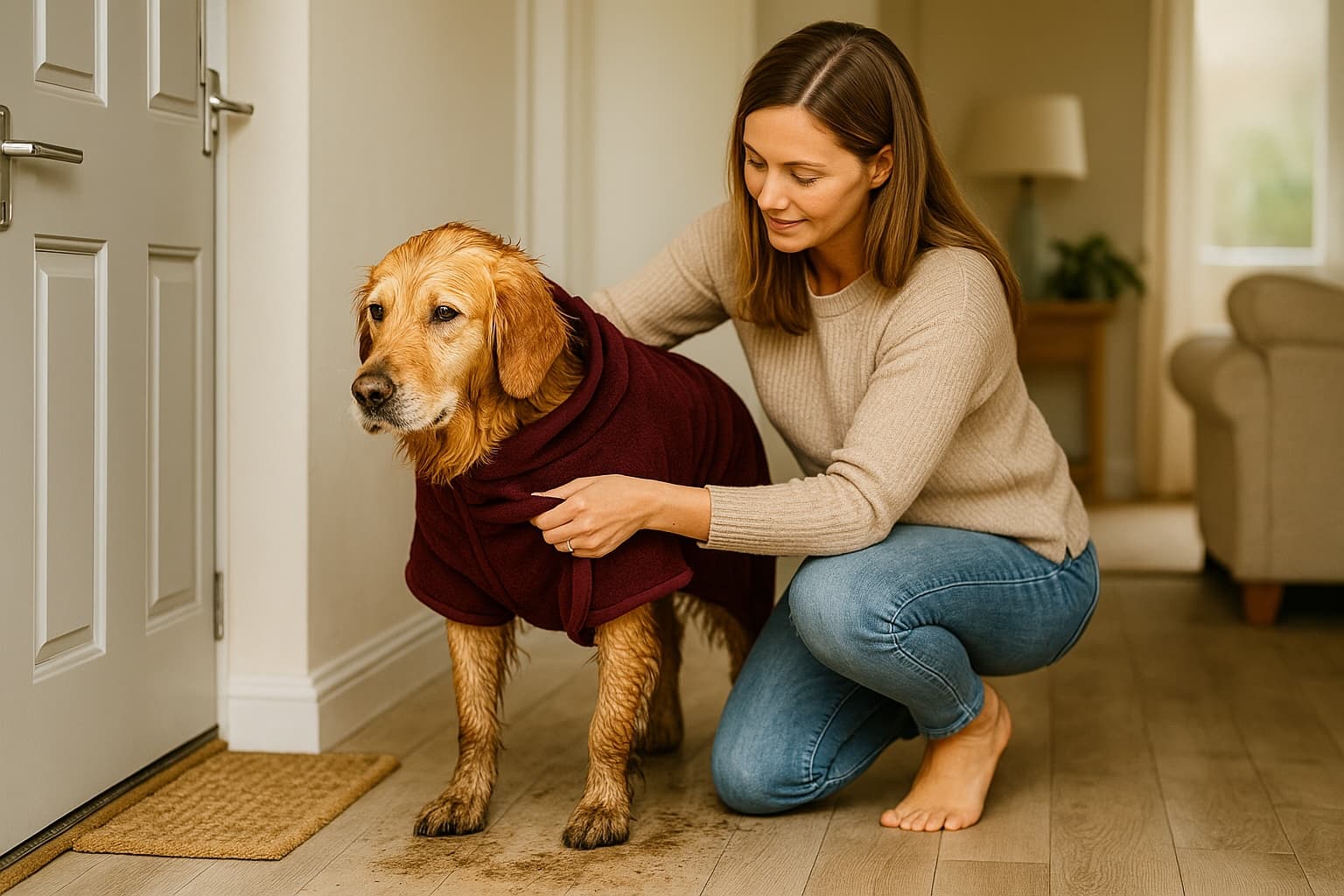 2. Slip on the DryPaws® coat